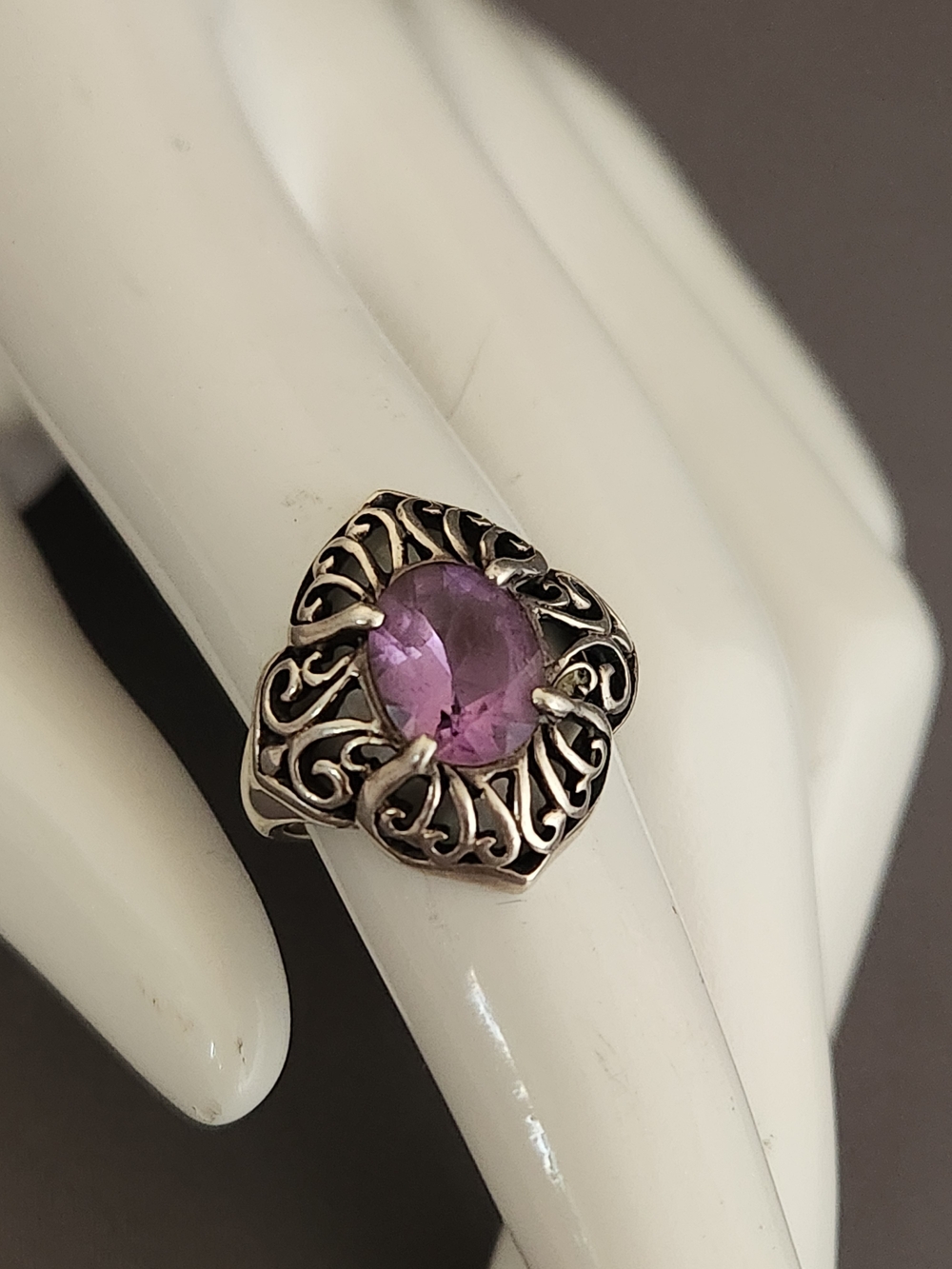 Sterling Silver Filigree Ring with Purple Amethyst